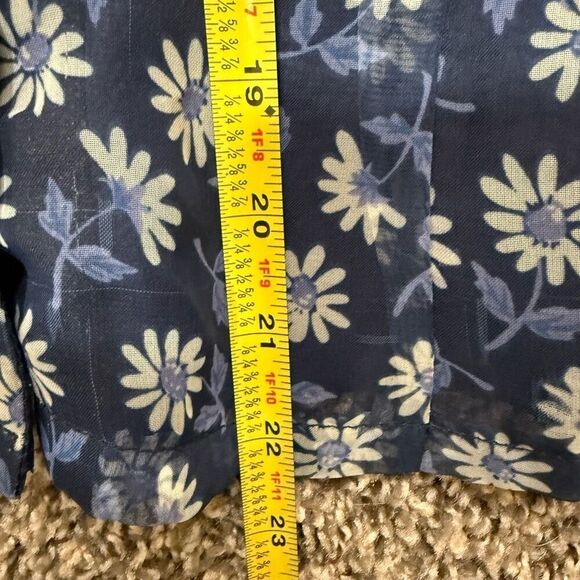 Vintage Y2K Blue Floral Top Small Button Sheer Mock Neck Fitted - Picture 5 of 5